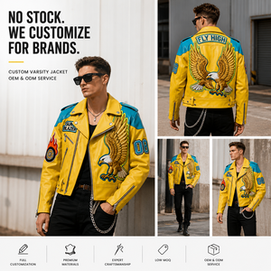 Blouson de <span class=keywords><strong>moto</strong></span> en <span class=keywords><strong>cuir</strong></span> classique <span class=keywords><strong>vintage</strong></span> jaune sur mesure avec logo OEM, blouson bomber de course en <span class=keywords><strong>cuir</strong></span> pour homme - Product Image 3