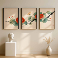 HAOWAI OEMODM 3pcs Seni Dinding Ginkgo Jepang, Cetakan Botani Japandi, Dekorasi Poster Bunga Ginkgo Vintage, Dekorasi Rumah Netral
