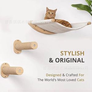 Hamaca de madera para gatos, montada en la pared, de madera maciza, 1 nivel, diseño simple para gatos - Product Image 1