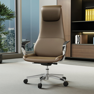 Fauteuil de Direction de Bureau Moderne de Luxe, Confortable, en Cuir Véritable Marron, avec Accents de Style Contemporain - Product Image 1