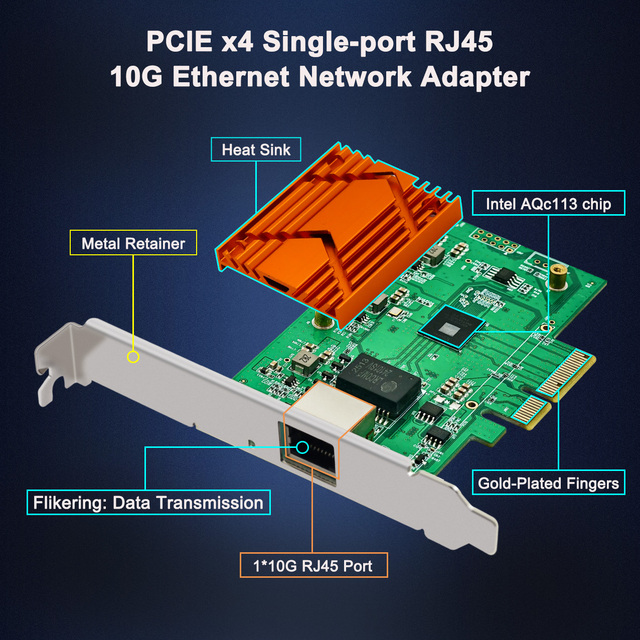 10G Ethernet Network Adapter PCIe X4 RJ45 Port 10G/5G/2.5G/1000M Multi-Gigabit for Desktop Workstation Server in Stock