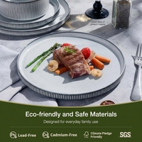 Ensemble de 18 assiettes rondes rayées EKA en céramique, vaisselle anti-rayures, passe au micro-ondes et au lave-vaisselle, assiettes à steak, assiettes à pâtes, assiettes à soupe