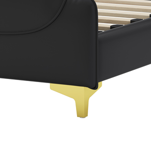Lit plateforme moderne en cuir réglable King Size avec tête et pied de lit à volants, rembourrés en PU - Design élégant - Product Image 3