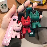 Fashion punk french bulldog keychain crystal dog keychain for ladies bag  pendant jewelry small accessories men car key ring