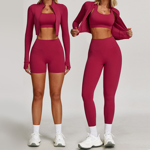 Nouvel <span class=keywords><strong>Ensemble</strong></span> de <span class=keywords><strong>Sport</strong></span> Hiver Personnalisable à Séchage Rapide pour Femmes : Leggings, Soutien-Gorge, et Survêtements à Capuche Manches Longues – <span class=keywords><strong>Ensemble</strong></span> Yoga 3 Pièces - Product Image 2