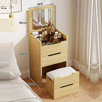 Coiffeuse moderne à plateau rabattable avec miroir LED et meuble de rangement à tiroirs, ensemble avec tabouret pour chambre à coucher