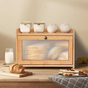 Boîte de rangement pour pain en bois avec porte en verre, organisateur de comptoir de cuisine pour le stockage des collations - Product Image 2