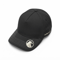 Casquette de baseball OEM personnalisée haute performance, perforée au laser, noire, à visière incurvée, avec broderie, pour sports de plein air