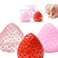 Jouet anti-stress souple en forme de fraise Taba, à rebond lent, rempli de farine, lot de 3 pièces, rose, rouge, transparent