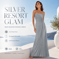 Collection de robes de soirée grises pour femmes, robe longue plissée formelle, tenue pour invitées de mariage, fournisseur de marques privées
