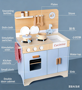 Ensemble de jouets de cuisine en bois éducatifs et sûrs pour enfants, avec capot, encourageant le jeu de rôle, pour les âges de 2 à 14 ans, rose - Product Image 2