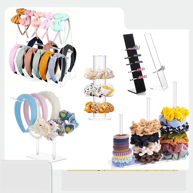 Customized Clear Acrylic Headwear Clip Holder Stand Display L-Shaped Countertop Hair Accessories Organizer Modern Portable Style