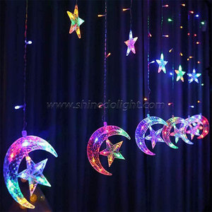 <span class=keywords><strong>LED</strong></span> Lune étreignant les étoiles Rideaux lumineux colorés Décoration intérieure Étoiles à cinq branches Guirlande lumineuse festive <span class=keywords><strong>de</strong></span> Noël - Product Image 4