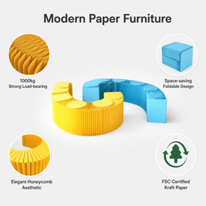 Tabouret en papier modulaire coloré, banc pliable en nid d'abeille pour présentation en magasin, événement, fête, mobilier flexible combinable - Product Image 6