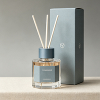 Diffuseur d'arômes de luxe en verre vide hexagonal de 50 ml avec boîte cadeau personnalisée et bâtonnets en fibre London