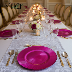 Assiettes de présentation décoratives en verre de 13 pouces, motif rayures magenta, fuchsia, rose vif, <span class=keywords><strong>rouge</strong></span> rosé, pour événements, mariages et fêtes - Product Image 2