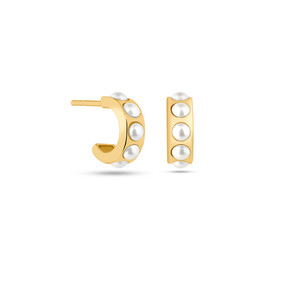 CANNER S925 Sterling <b>Silver</b> Simple Thick C-Shaped Pearl <b>Hoop</b> <b>Earrings</b> <b>for</b> <b>Women</b> 18K - Product Image 1