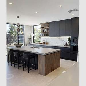 Ensemble d'armoires de cuisine modernes Yaman, dessus en bois massif, armoires de bar, table, accessoires en kit, panneau de porte laqué, îlot de cuisine - Product Image 4