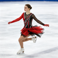 Robe de danse patinage rouge et noire en maille à manches longues avec strass, asymétrique diagonale, pour enfants et adultes, compétition et performance