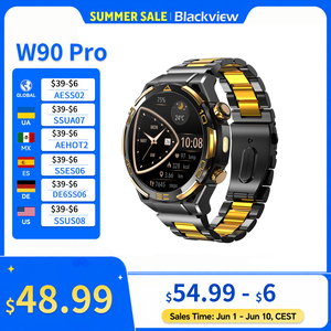 Montre connectée de luxe noire et or avec écran AMOLED, moniteur de fréquence cardiaque et tracker d'activité - Bracelet en acier inoxydable - Product Image 2