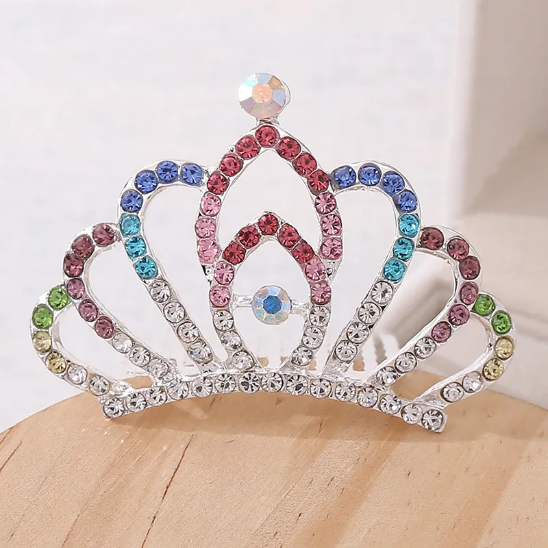 小さな女の子のための韓国のクリスタル子供の王冠フェスティバルパフォーマンスヘアコームカラーティアラクラウン