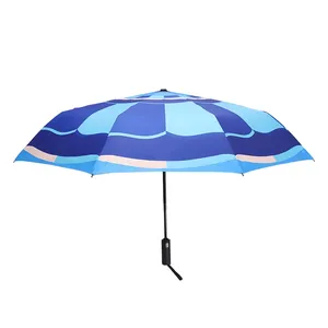 ร่มอัตโนมัติแบบปรับแต่งได้ร่มสีฟ้าสีดำ UV แบบปรับแต่งได้ร่มกันน้ำใช้ได้สองแบบ
