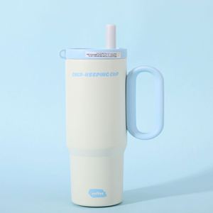 Insulated <b>Macaron</b> Handle Car Travel Tumbler 24oz 720ml Double Wall Mug Lid Straw Anti-Slip ODM Custom Logo - Product Image 3