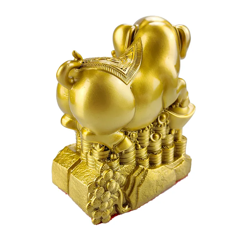 Dekorasi babi keberuntungan kuningan tradisional Cina, hiasan rumah dengan aksen emas, kerajinan logam ornamen babi emas tembaga