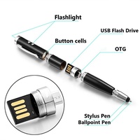 Unidad flash usb de metal 4 en 1 para teléfono móvil, puntero láser otg tipo c, lápiz usb, lápiz óptico táctil con linterna