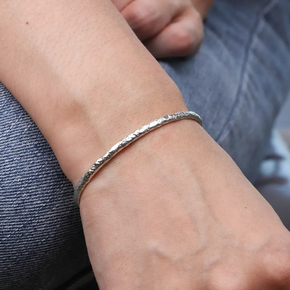 Chris April Wholesale White Gold Plated 925 Sterling Silver Organic Texture Bumpy Cuff Bangle Adjustable Bracelet