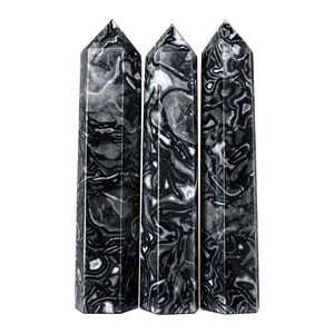 Vente en gros CrystalHola Tour d'agate noire Picasso naturelle à motif rayé, pierre minérale polie et gravée - Product Image 3
