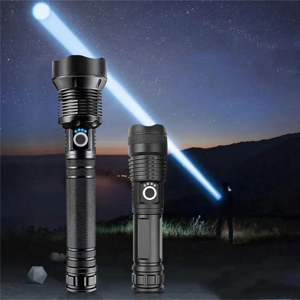 Flashlight AT Camping Tactical Flashlight With Usb Long Range Powerful High Lumens 100000 Waterproof Rechargeable Led Torches Flashlight