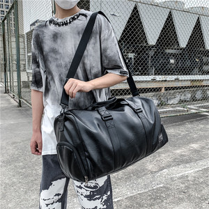 Sac de sport pour homme en cuir PU grande capacité personnalisé, séparé pour le sec et le mouillé, sac de voyage portable, bagage de courte distance, tendance - Product Image 2