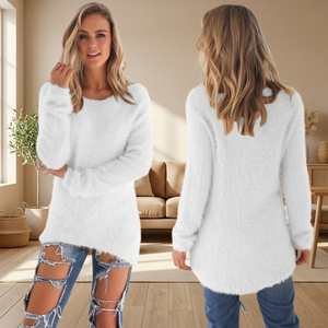 Femmes décontracté surdimensionné blanc solide coton tricoté pull col rond ample Hipster pull chaud à manches longues Blouse - Product Image 2