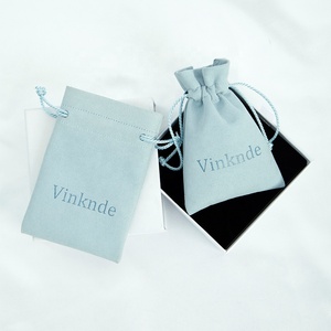 Nouveau Sac à cordon en microfibre bleu ciel de luxe pour bijoux, avec logo personnalisé, pour emballage cadeau, bagues, boucles d'oreilles et protection anti-poussière - Product Image 6