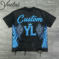 T-shirt Homme Streetwear Oversize Vintage en Coton 100% avec Impression Numérique Effet Usé et Strass Personnalisés de Haute Qualité
