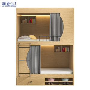 Cama litera Yu Zhengguan con estructura de madera y acero con espacio de almacenamiento para dormitorio, hotel, albergue juvenil - Product Image 1