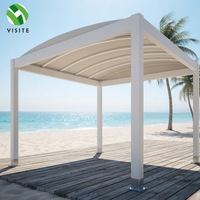 Pavillon en tissu à poutre courbée tendue, imperméable, auto-drainant, avec structure en aluminium, pour restaurant, sièges extérieurs
