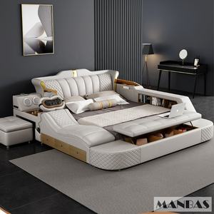 Tech Smart Bed 2 Personen Kingsize Bedframe Modern Houten Ontwerp Echt Lederen Massage Usb Bluetooth Speaker Safe Manbas - Product Image 3