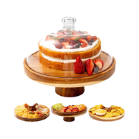 Support à Gâteau Multifonctionnel en Bois d'Acacia 2-en-1, Dôme en Acrylique Incassable, Présentoir à Dessert, Assiettes à Gâteau, Charcuterie, Fromage