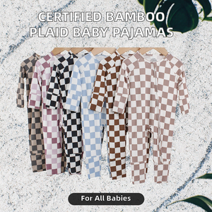 EcoENZO RTS CPC REACH Certified Bamboo Baby Footies Infant Checkered Print YKK Double Zipper Newborn Plaid Spring Autumn Unisex - Product Image 2