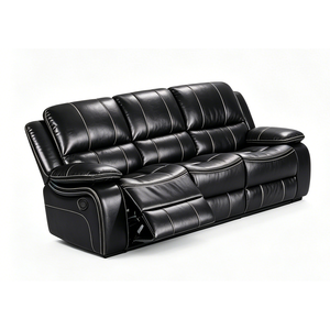 Modern Foldable <b>Air</b> Leather Retractable Manual Recliner <b>Sofa</b> Set With Metal Frame And Gliding Feature For 6 Seat Home Use - Product Image 3