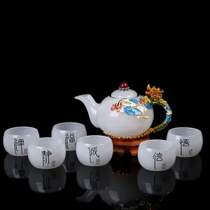 Чайник с чайной чашкой в подарочной коробке для Дня матери, чайник из нефрита и фарфора эмалированного цвета Gongfu