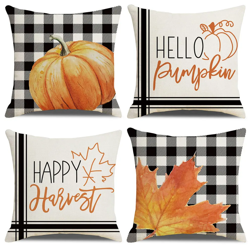 Fall Decor Pillow Covers 18X18 Inch Stripes Pumpkin Maple Leaf Farmhouse Thanksgiving Cushion Cover For Couch Sofa