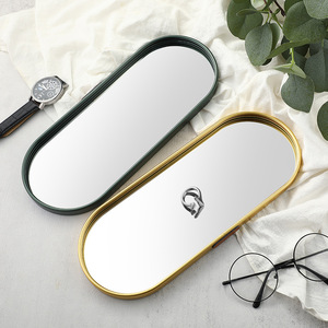 Commercio all'ingrosso di alta qualità stile <span class=keywords><strong>nordico</strong></span> in metallo specchio piatti ovali decorazione per la casa artigianato in vetro cosmetici vassoio di stoccaggio piatti - Product Image 1