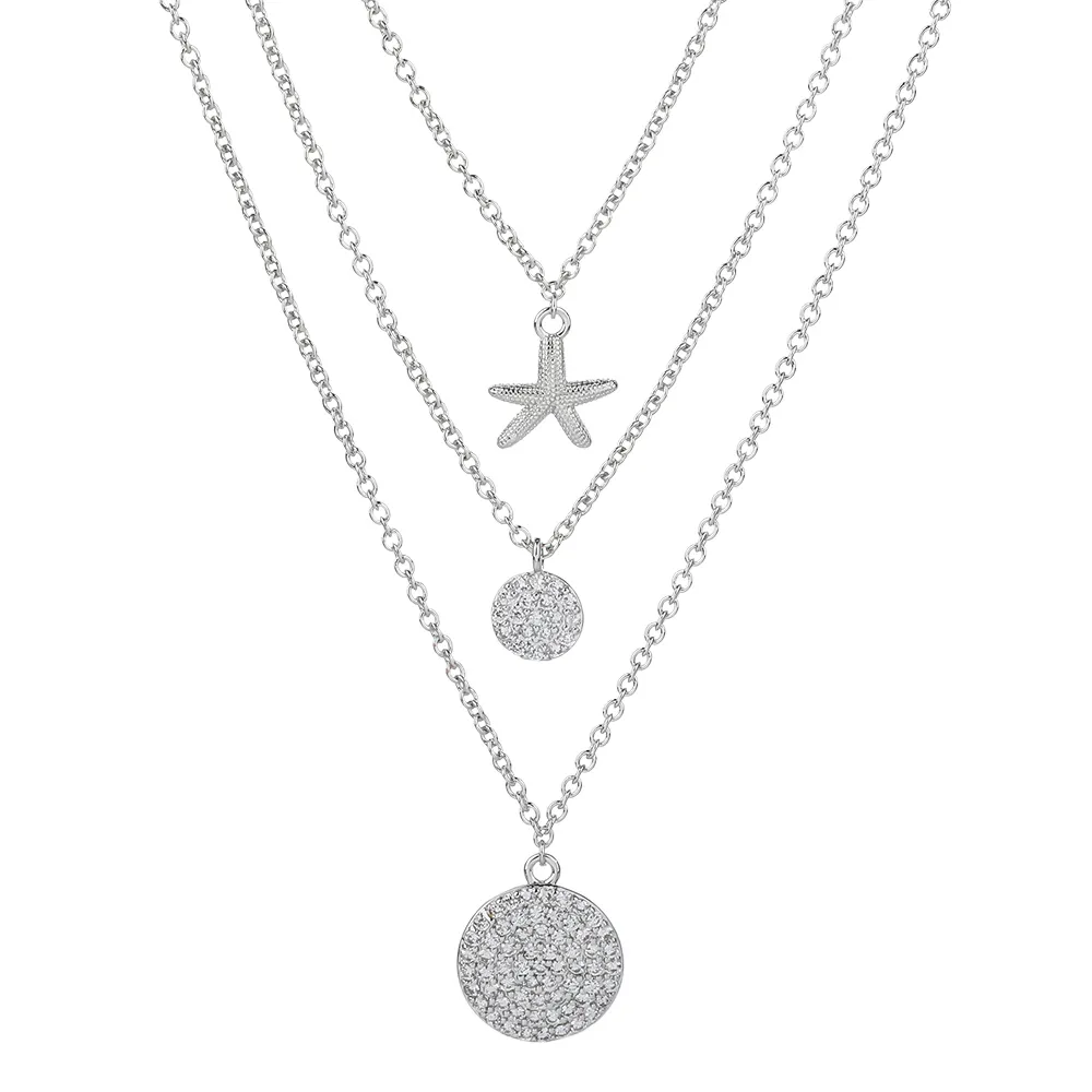 Baru Datang Mode 925 Sterling Silver Starfish Liontin 3 Piece Kalung Set Kalung Berlapis Perhiasan untuk Wanita