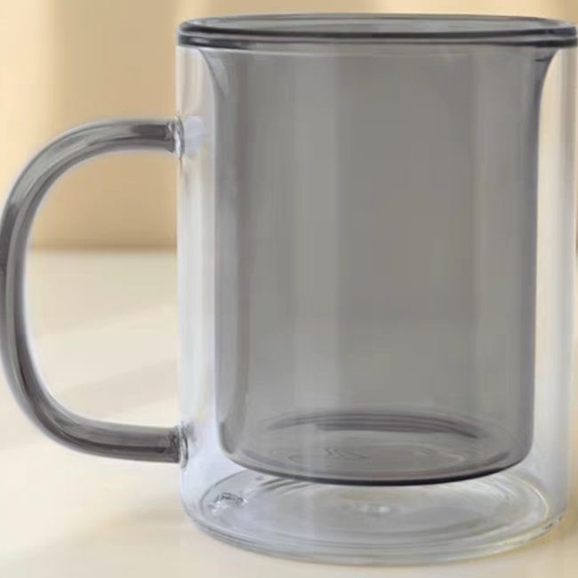 High Borosilicate amber solid colored double wall glass espresso coffee cup set with handle