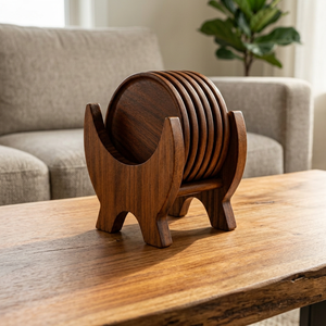 Ensemble de sous-verres en bois, tapis ronds en bois naturel avec support, décoration de table classique, sous-verres réutilisables, épaisseur 3 mm, écologiques pour un usage domestique - Product Image 1