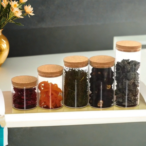 Pot en verre de rangement alimentaire pour cuisine avec couvercle en liège pour pâtisseries, biscuits, bonbons, thé en <span class=keywords><strong>vrac</strong></span>, aliments, haricots, café - Product Image 2