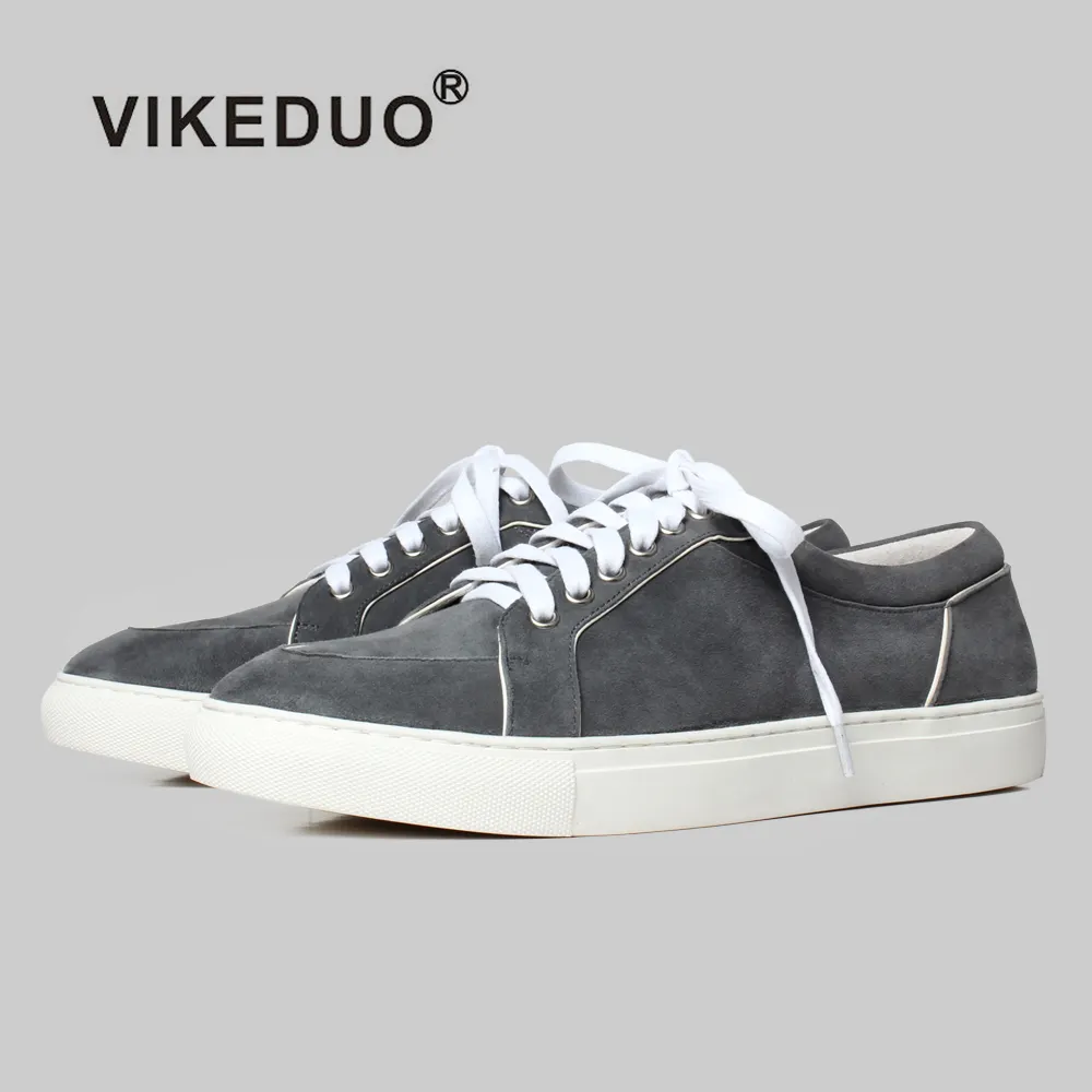 Vikeduo Hand Made Official Most Popular Grey Suede Comfortable Mens Casual Shoes In Leather 2020 1 Pair